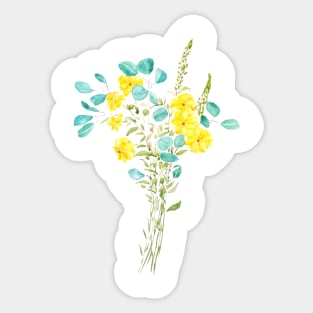 yellow flower and green eucalyptus leaf Sticker